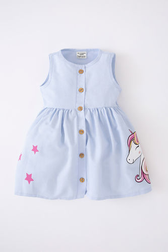 Baby Girl Unicorn Printed Crew Neck Sleeveless Dress