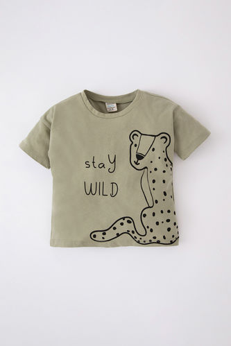 T-shirt à manches courtes et col rond à motif animalier pour bébé garçon