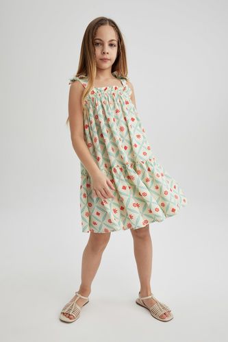 Girl Strappy Patterned Dress