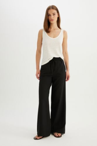 Pantolon Wide Leg Geniş Bol Paça Beli Lastikli Bağcıklı