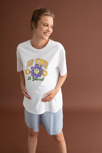 Regular Fit Floral Short Sleeve Maternity Cotton T-Shirt