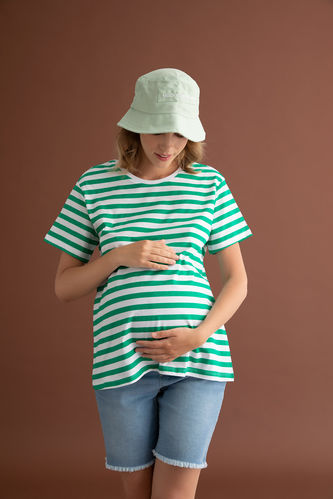 Regular Fit Striped Short Sleeve Maternity Cotton T-Shirt