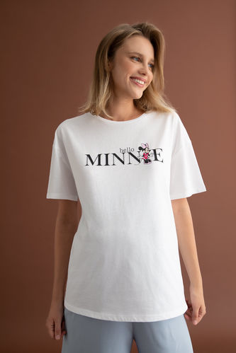 Regular Fit Mickey & Minnie Licensed Slogan Short Sleeve Top
