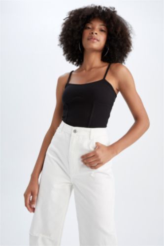 Black WOMAN Slim Fit Camisole U Collar Tank Top 2836250