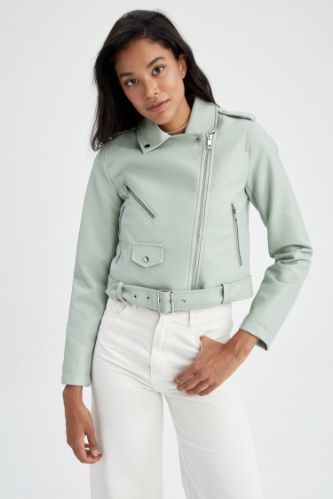 White crop sales leather jacket