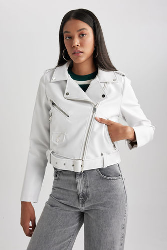 Relax Fit Faux Leather Faux Leather Jacket