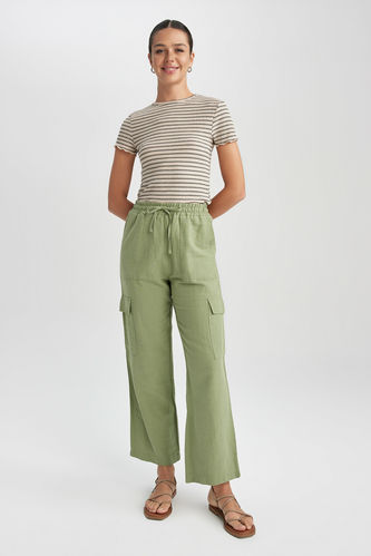 Straight Fit Linen Normal Waist Trousers