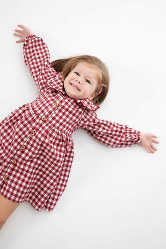 Kız Bebek Kareli Uzun Kollu Flanel Elbise