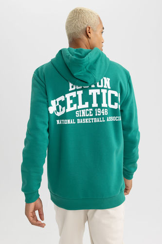 DeFactoFit NBA Boston Celtics Standart Fit Kapüşonlu Kalın Sweatshirt
