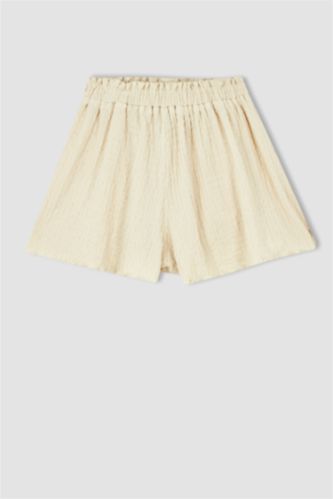 GIRLS & TEENS Beige Girl Flexible Waist Wide Leg Shorts