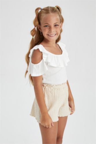 Beige Girls & Teens Girl Flexible Waist Wide Leg Shorts 2643964 