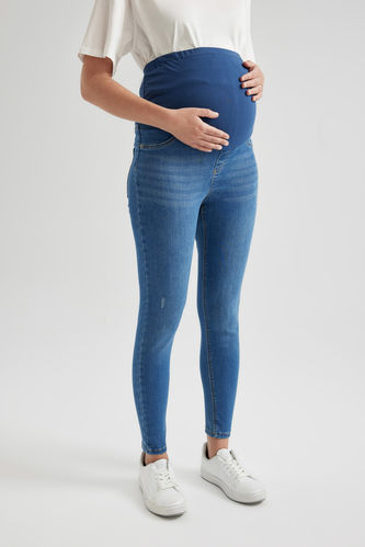 Skinny Fit Ekstra Dar Kalıp Normal Bel Ekstra Dar Paça Yırtık Detaylı Hamile Pantolon