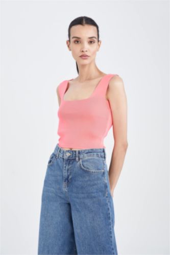 FEMME Rose Clair Ajusté U Neck Strap Tricots Crop Athlète