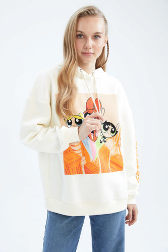 Oversize Fit PowerPuff Girls Licensed Printed Long Sleeve Sweatshirt