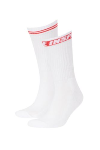 Erkek Beyaz Erkek 2'li Pamuklu Uzun Çorap