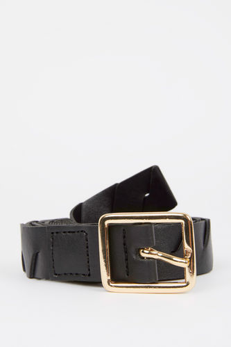 Woman Oval Buckle Faux Leather Classic Belt