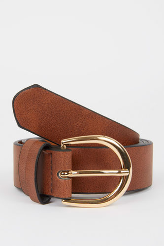 Woman Oval Buckle Faux Leather Dual Classic Belt