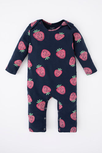 Baby Girl Fruit Patterned Rib Jumpsuit