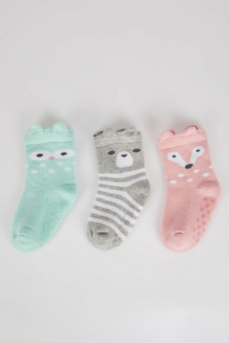 Kız Bebek Kaydırmaz Taban 3'lü Pamuklu Havlu Çorap