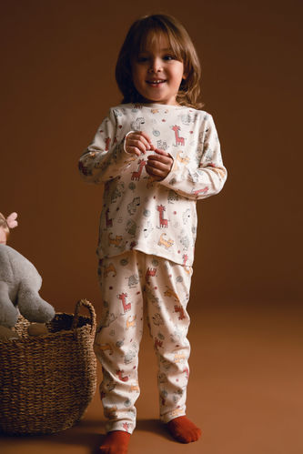 Пижама вязанная 2 шт. стандартного кроя с принтом животных с длинным рукавом для малышей мальчиков