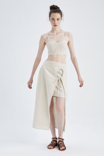 A Cut Linen Look Midi Skirt