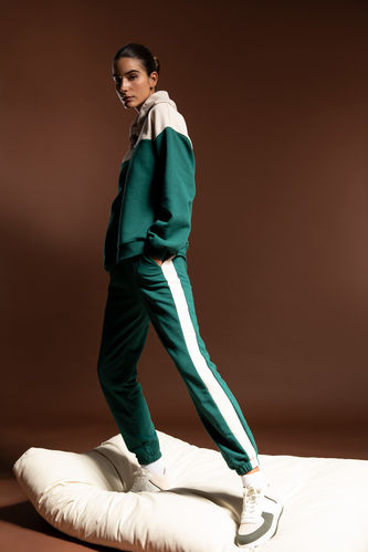 jogger With Pockets Color Block Thick Sweatshirt Fabric Trousers