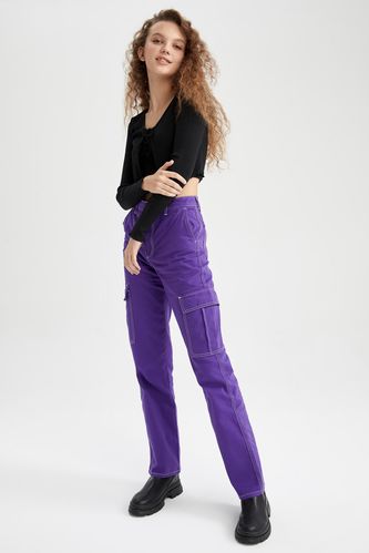 Purple WOMAN Straight Fit Gabardine Cargo Cotton Trousers 2714946