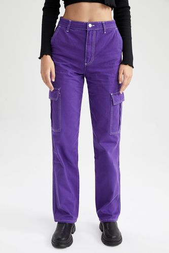 Purple WOMAN Straight Fit Gabardine Cargo Cotton Trousers 2714946