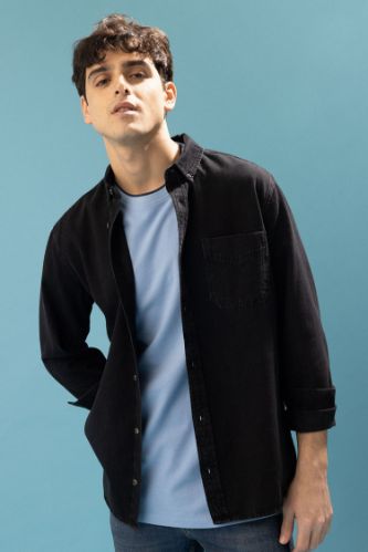 Slim Fit Dar Kesim Uzun Kollu Jean Gömlek