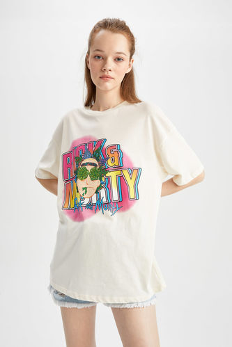 Coool Rick and Morty Licensed Oversize Fit Crew Neck Printed Short Sleeve T-Shirt