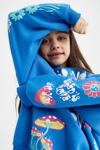 Kız Çocuk Oversize Fit Kapüşonlu İçi Yumuşak Tüylü Sweatshirt