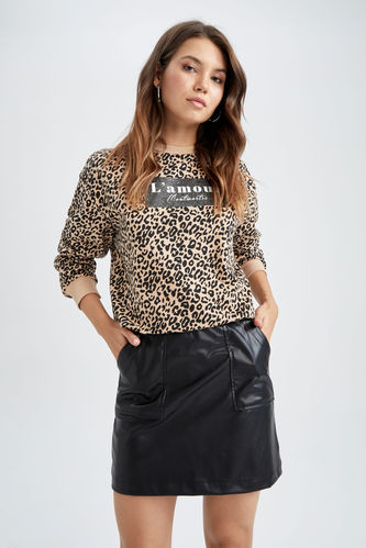 Regular Fit Sweatshirt mit Leopardenmuster