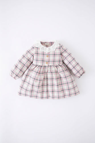 Baby Girl Check Lace Collar Long Sleeve Flannel Dress