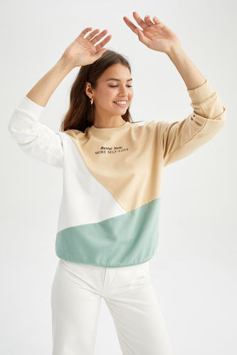 Regular Fit Crew Neck Long Sleeve Slogan Printed Thin Sweatshirt Fabric Sweatshirt