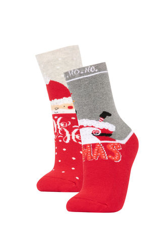 Women Christmas Themed 2 Piece Cotton Towel Socks