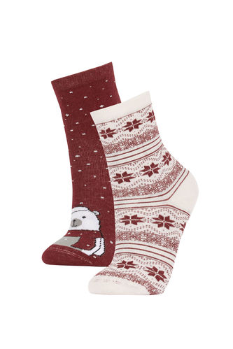 Women Christmas Themed 2 Piece Cotton Long Socks