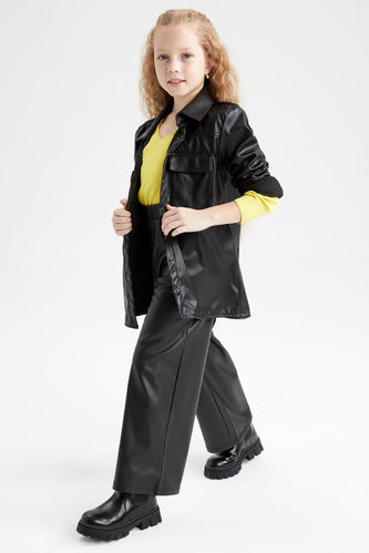 Girl Wide Leg Faux Leather Trousers