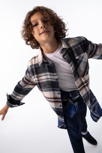 Boy Oversize Fit Flannel Long Sleeve Shirt
