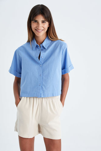 Crop Shirt Collar Short Sleeve Shirt