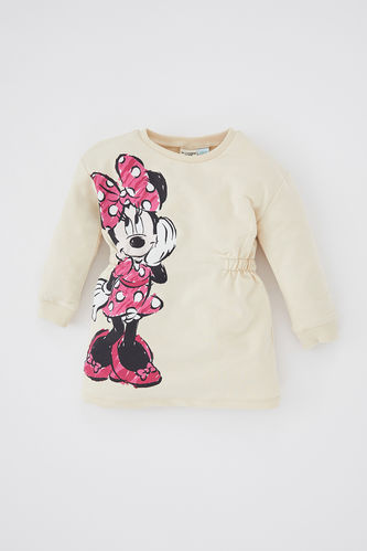 Kız Bebek Disney Mickey & Minnie Bisiklet Yaka Uzun Kollu Elbise