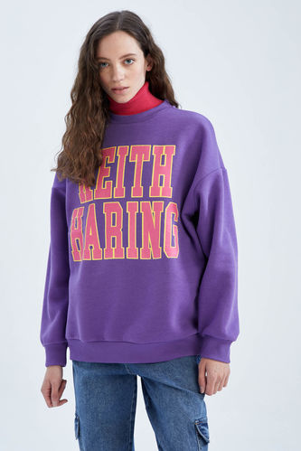 Oversize Fit Keith Haring Licensed Printed Long Sleeve Sweatshirt