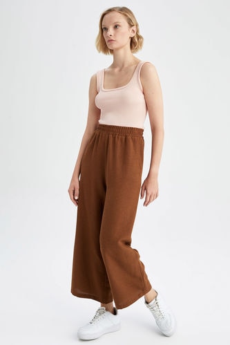 Straight Linen Trousers Brown