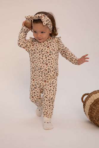 Baby Girl Newborn Leopard Patterned Premium 2 Piece Jumpsuit