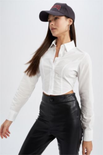 FEMME Blanc Chemises à manches longues Popeline Col De Chemise