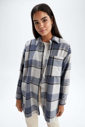 Relax Fit Flanel Plaid Long Sleeve Tunic