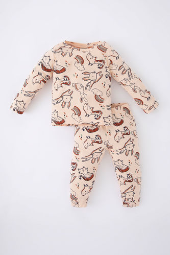 Пижама вязанная 2 шт. стандартного кроя зайчик с длинным рукавом из рибаны для малышей девочек