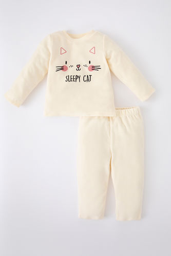 Пижама вязанная 2 шт. стандартного кроя с принтом животных с длинным рукавом из вельвета для малышей девочек