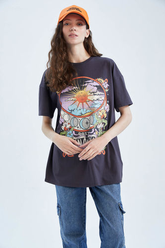 Oversize Fit Crew Neck Printed Short Sleeve T-Shirt
