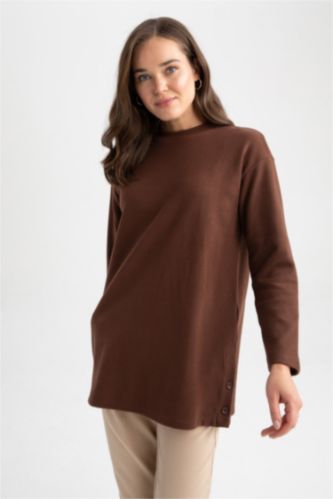 WOMAN Brown Regular Fit Thessaloniki Fabric Long Sleeve Tunic