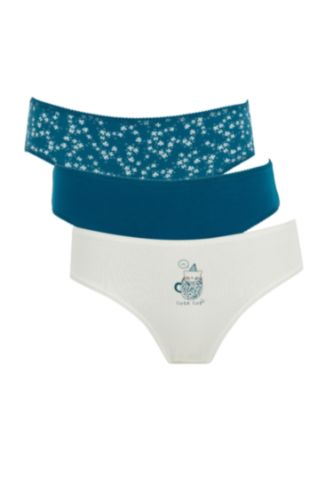 نساء فيروزي سراويل داخلية منقوش بالزهور - 3 قطع